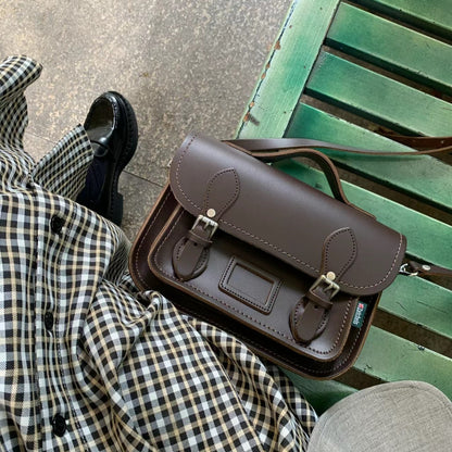Leather Midi Satchel - Dark Brown-3