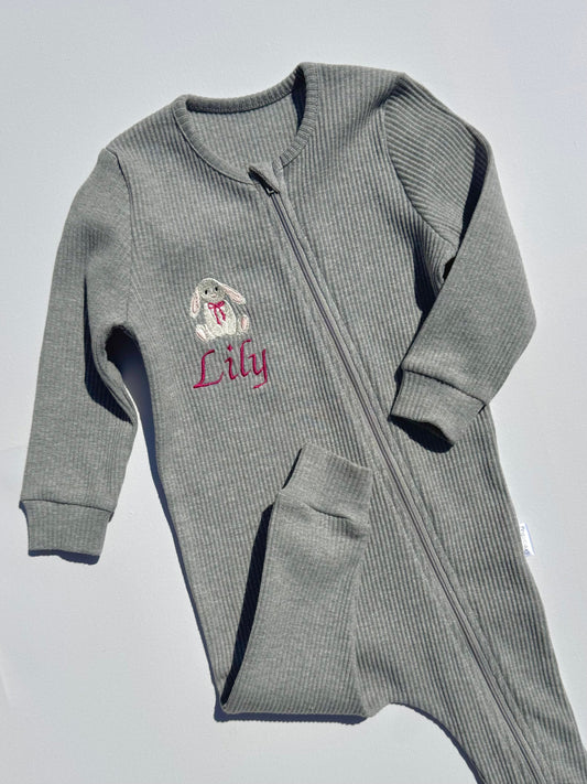 Bunny Theme Personalised Zip Romper-1